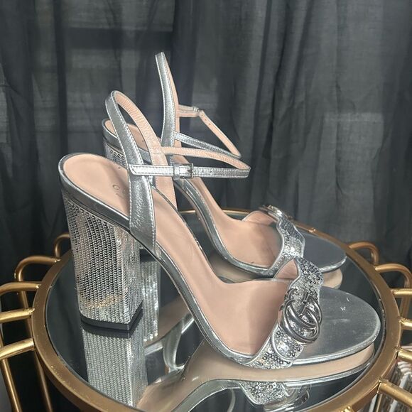 Gucci Marmont Sequin Silver Heels - Picture 12 of 14